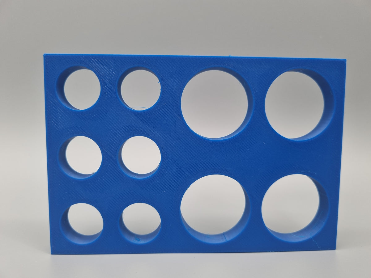Tube Holder 4× 50 mL + 6× 15 mL – blau – Rückansicht (Foto)