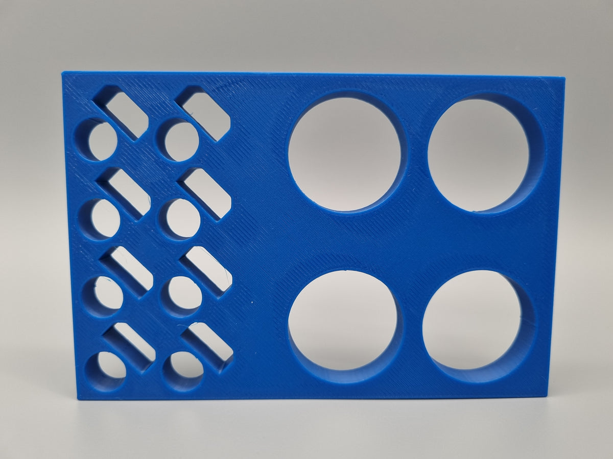 Tube Holder 4× 50 mL + 8× 1.5/2 mL Flip Cap – blue – rear view (photo)