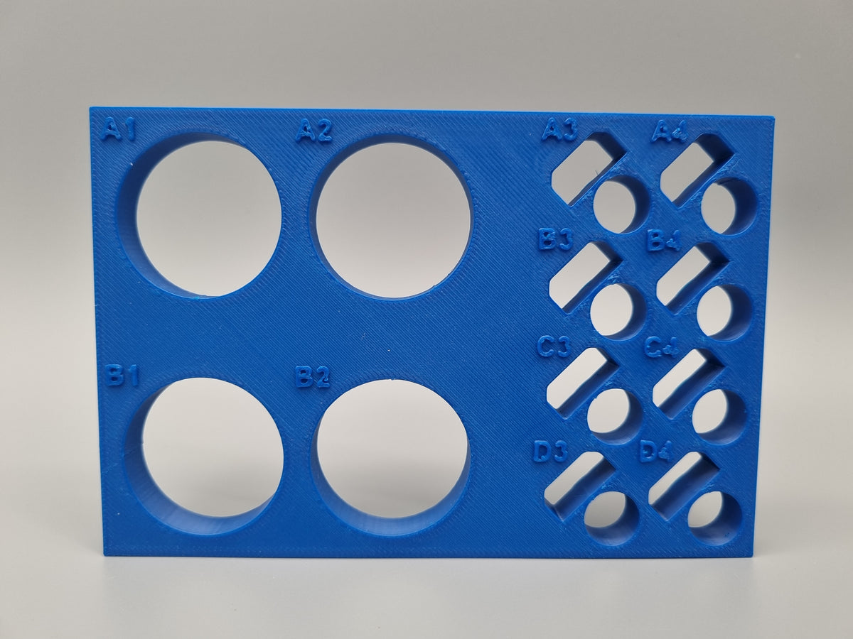 Tube Holder 4× 50 mL + 8× 1.5/2 mL Flip Cap – blue – front view (photo)