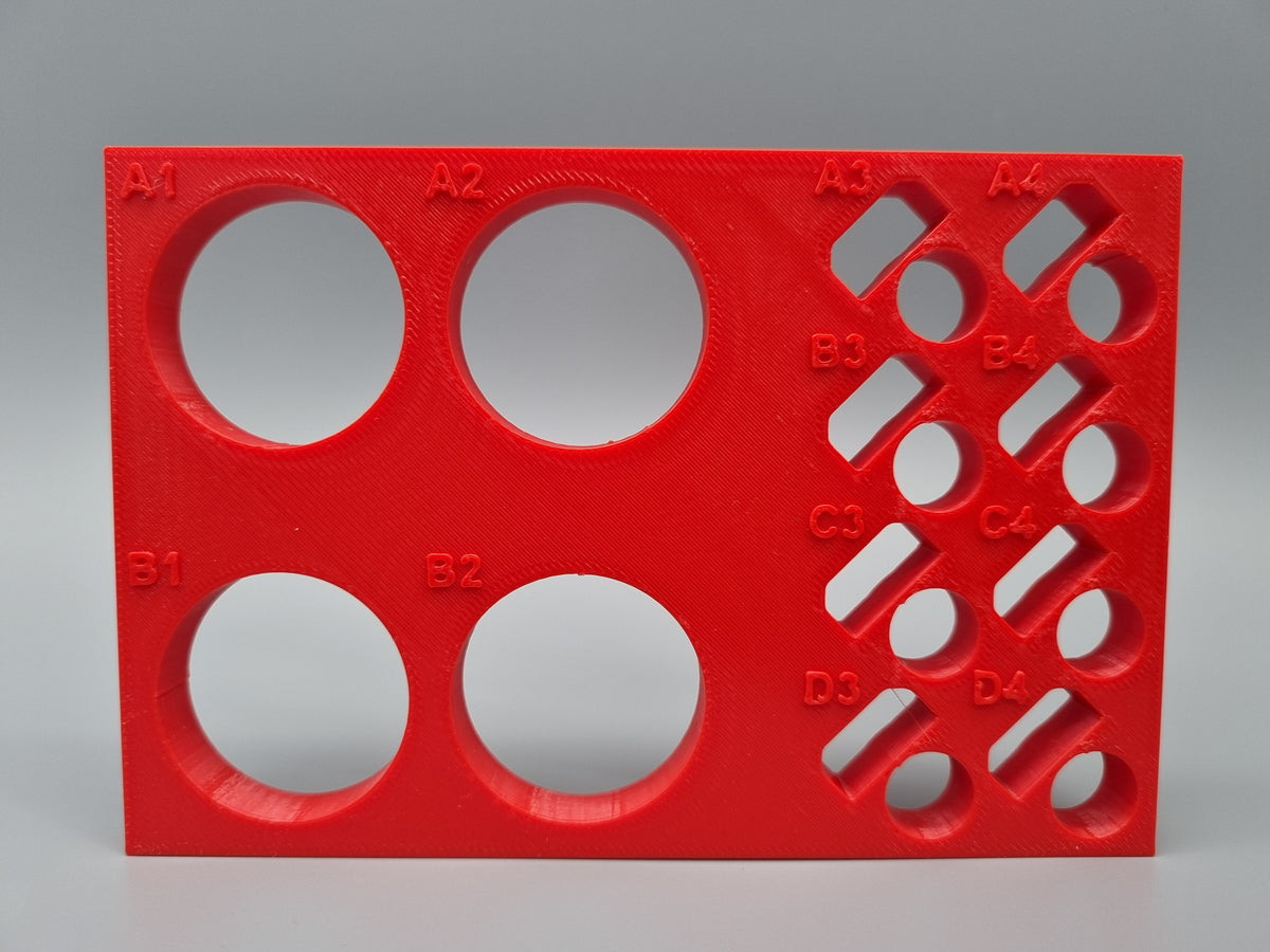 Tube Holder 4× 50 mL + 8× 1.5/2 mL Flip Cap – red – front view (photo)