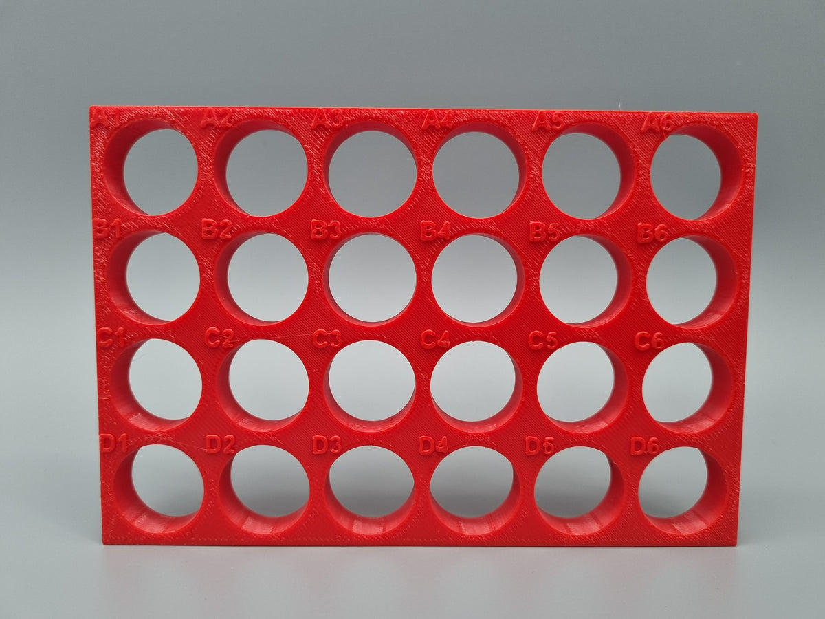 Tube Holder 24× 15 mL – red – front view (photo)