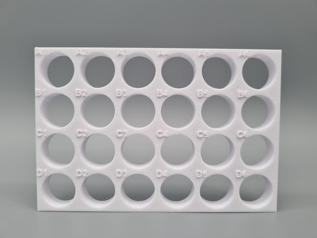 Tube Holder 24× 15 mL – white – front view (photo)