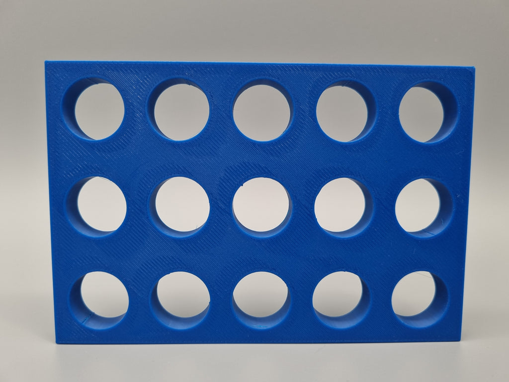 Tube Holder 15× 15 mL – blue – rear view (photo)