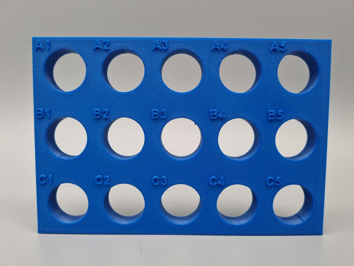 Tube Holder 15× 15 mL – blue – front view (photo)