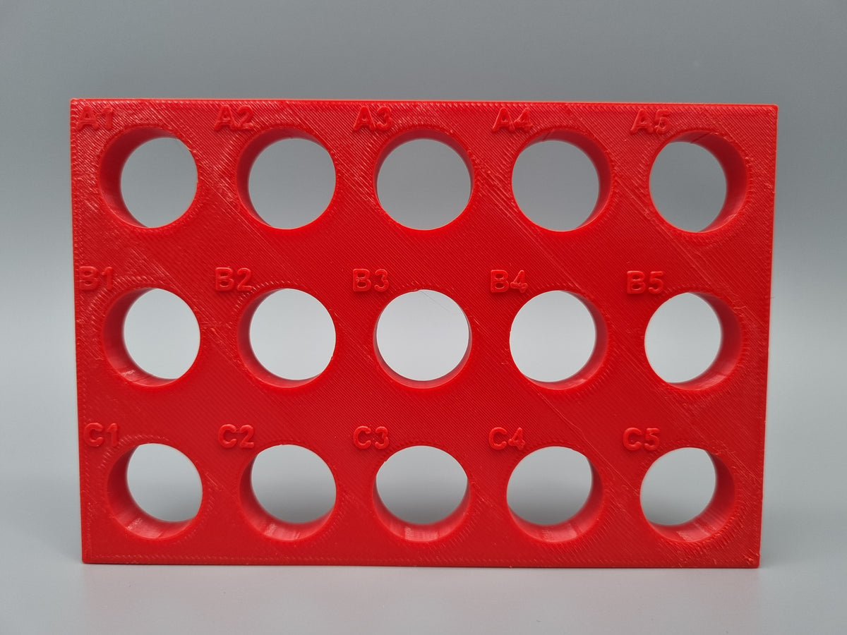Tube Holder 15× 15 mL – red – front view (photo)