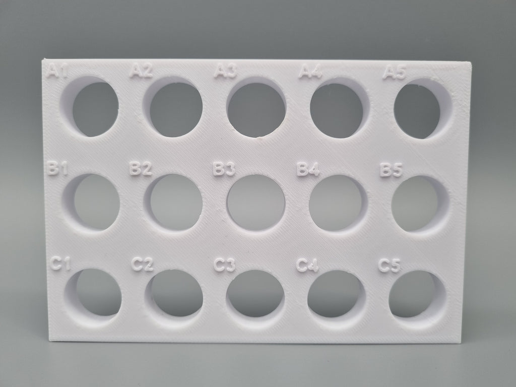 Tube Holder 15× 15 mL – white – front view (photo)