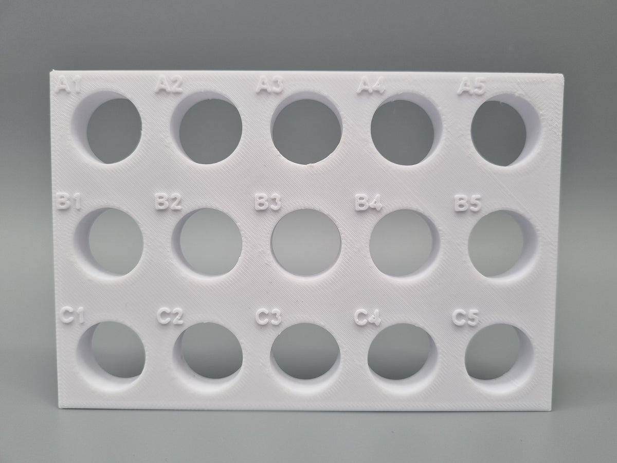 Tube Holder 15× 15 mL – white – front view (photo)