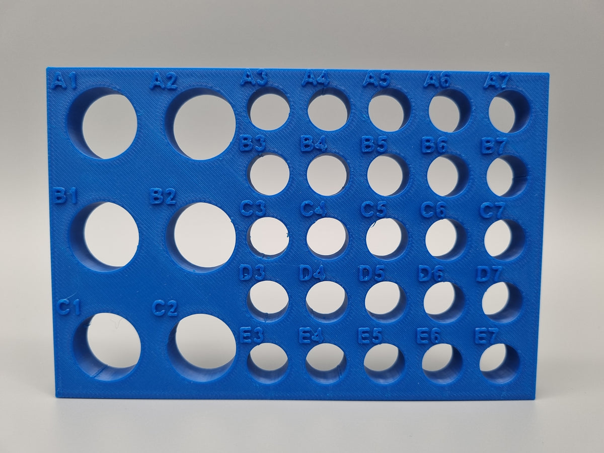 Tube Holder 6× 15 mL + 25× 1.5/2 mL Cryo Tubes (Screw Cap) – blue – front view (photo)