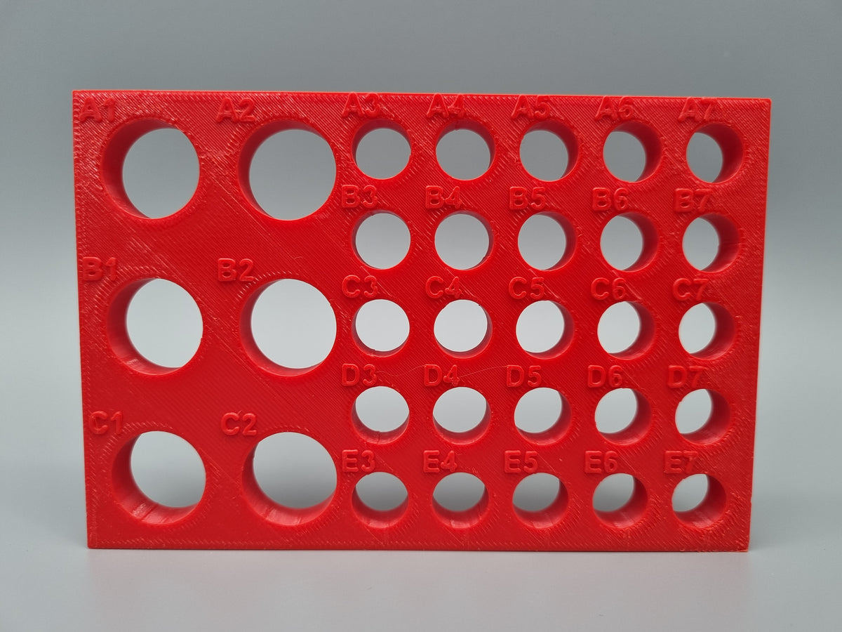 Tube Holder 6× 15 mL + 25× 1.5/2 mL Cryo Tubes (Screw Cap) – red – front view (photo)