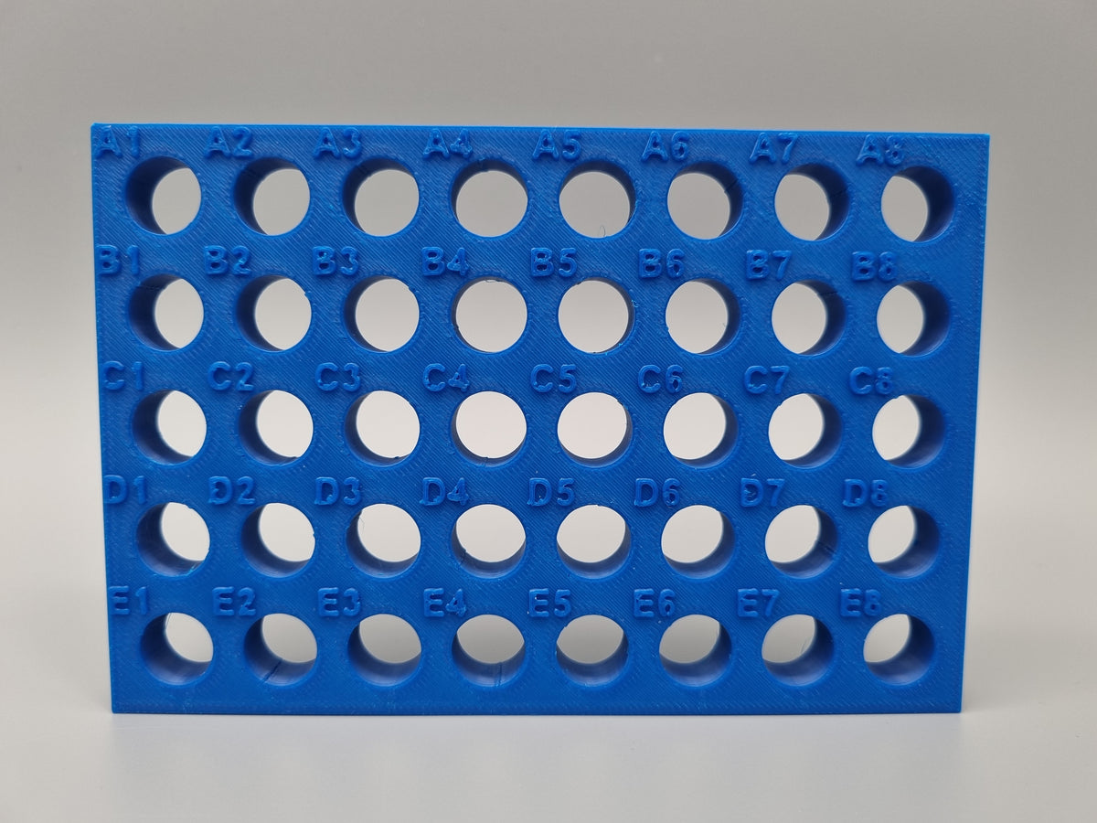 Tube Holder 40× 1.5/2 mL Screw Cap – blue – front view (photo)