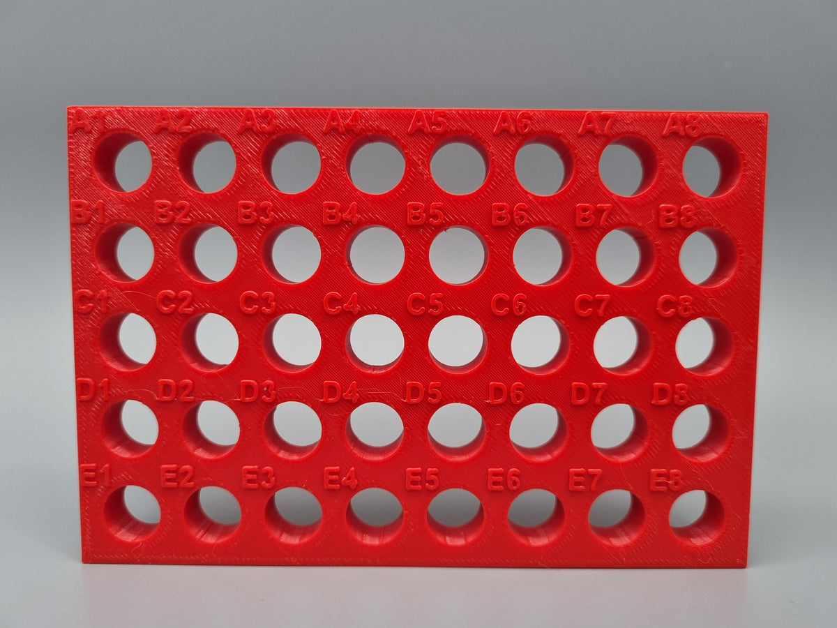 Tube Holder 40× 1.5/2 mL Screw Cap – red – front view (photo)