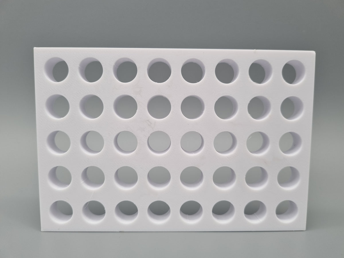 Tube Holder 40× 1.5/2 mL Screw Cap – white – rear view (photo)