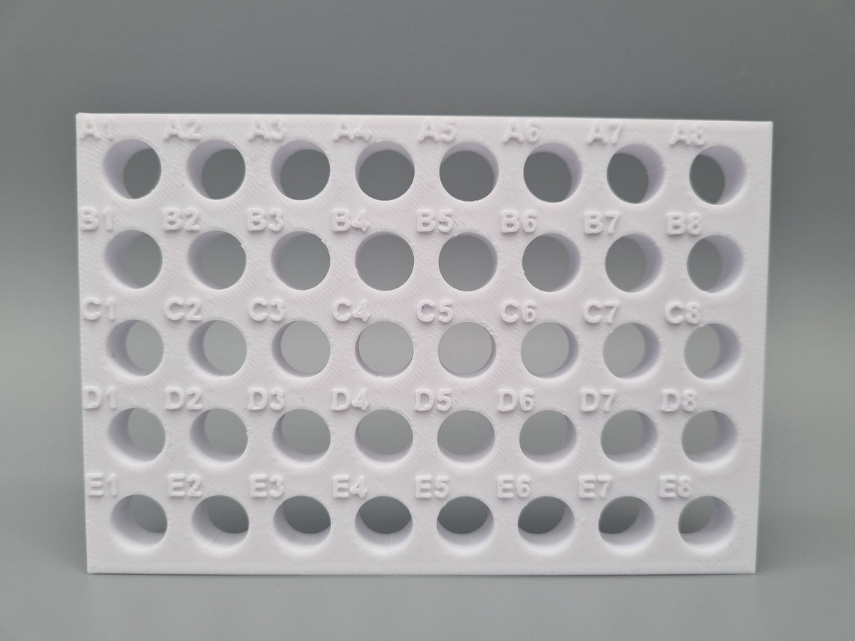 Tube Holder 40× 1.5/2 mL Screw Cap – white – front view (photo)