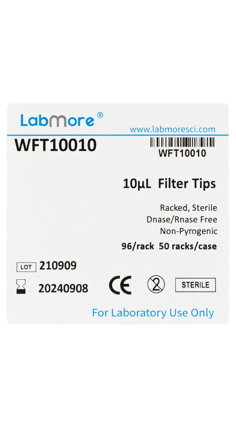 LabMore WFT100010 10 µL Filter Pipette Tips (50 Boxes, 4800 tips total) – Sterile, racked, original packaging – expired (Kopie)