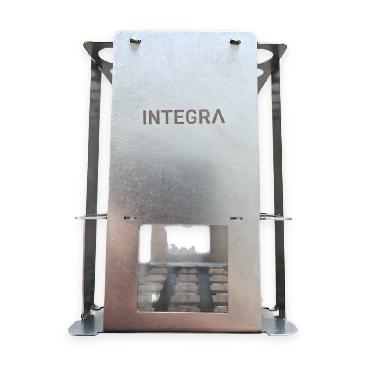 Brand New – Integra Biosciences Stainless Steel Tube Rack 4x6 (24 positions) – front with INTEGRA logo