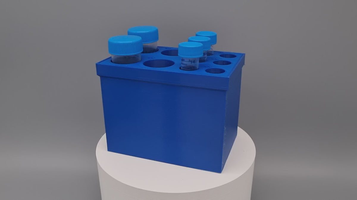 Tube Holder 4× 50 mL + 6× 15 mL – blue – in Tube Rack 100, video