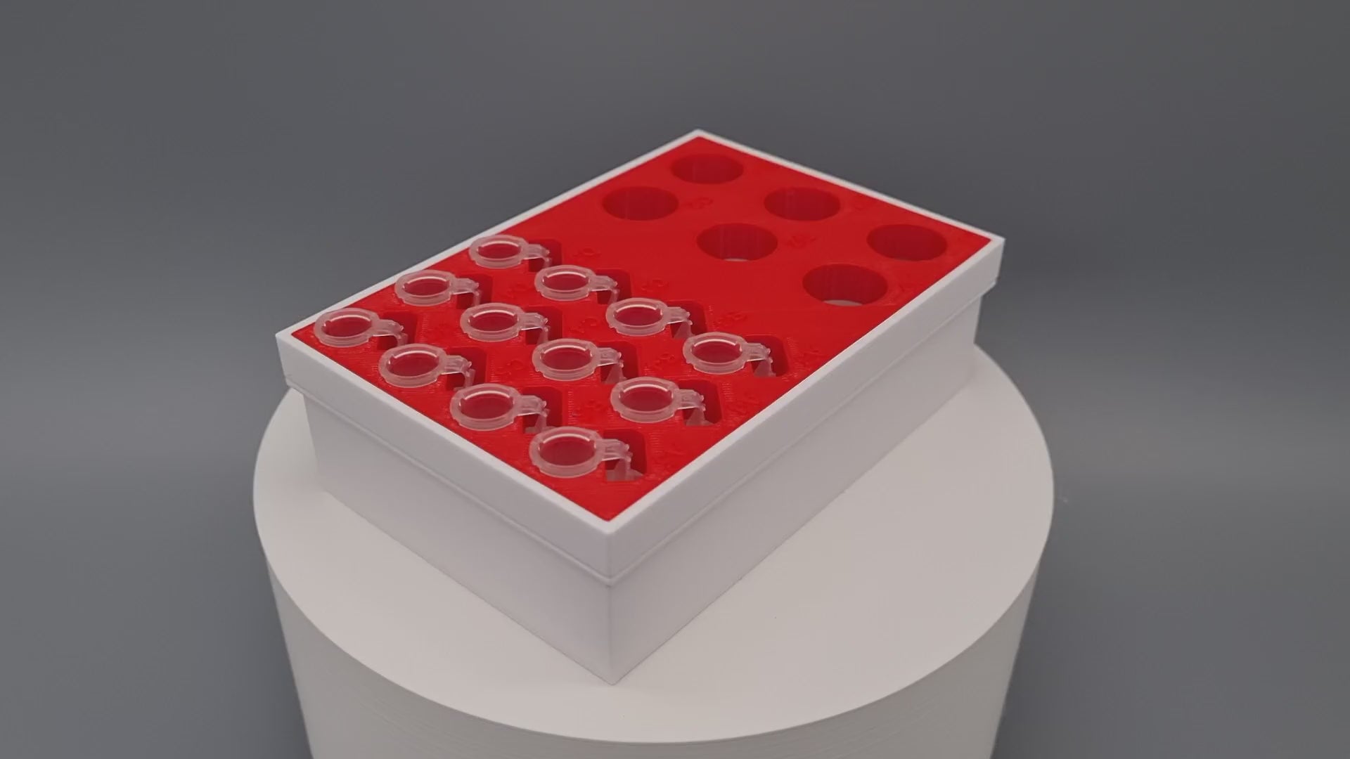 Tube Holder 6× 15 mL + 12× 1.5/2 mL Flip Cap – red – in a white Tube Rack, video