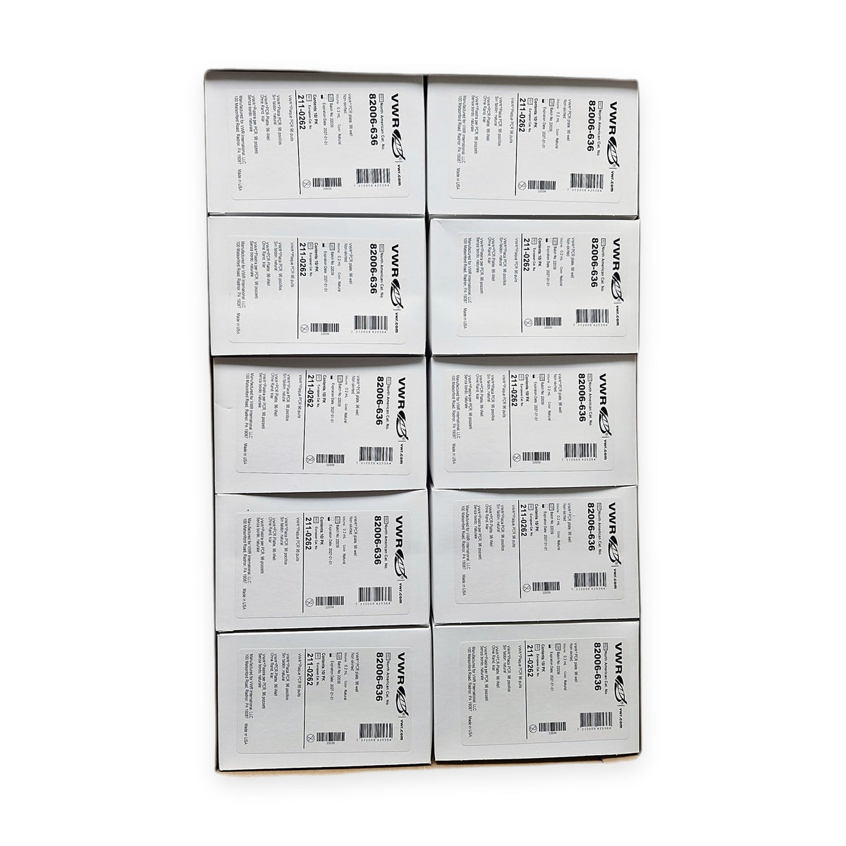 VWR® 96-Well PCR-Platte, ungesäumt, 0,2 mL – Neu 100 Stück pro Packung Meng. – geöffneter Karton mit 10 Packungen