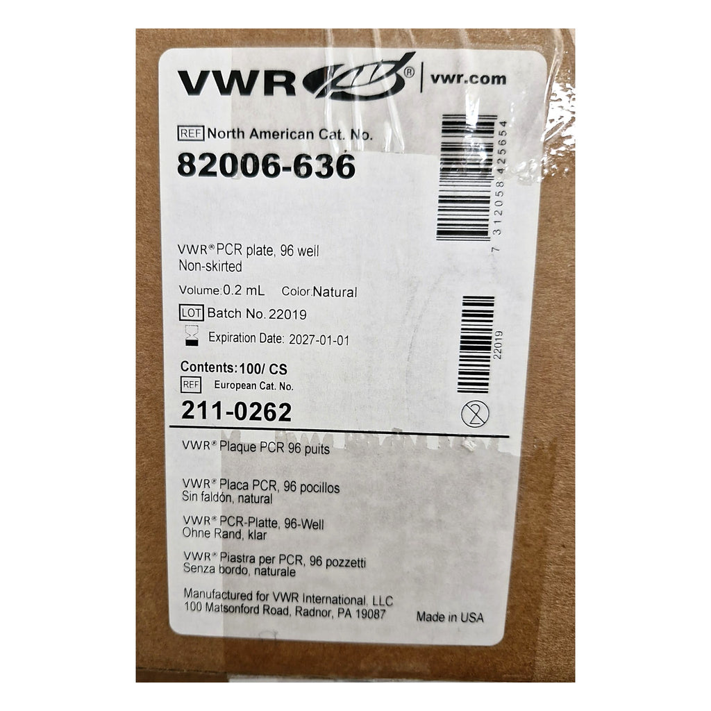 VWR® 96-Well PCR-Platte, ungesäumt, 0,2 mL – Neu 100 Stück pro Packung Meng. – Kartonetikett